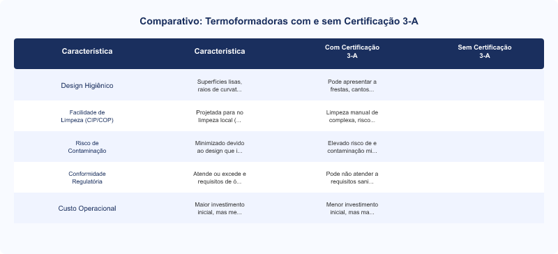 Diagrama técnico: Certificação 3-A Sanitary Standards: Impacto na Escolha de Termoformadoras