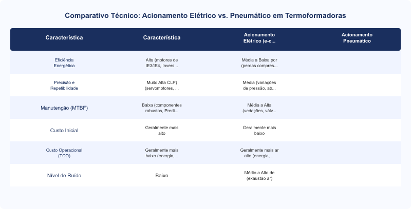 Diagrama técnico: Termoformadora Multivac e-concept: Acionamento Elétrico vs. Pneumático no TCO