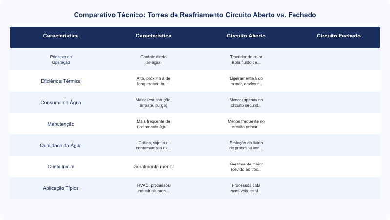 Torre de Resfriamento: Circuito Fechado vs. Aberto em Eficiência e Manutenção