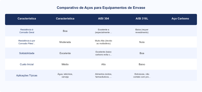 Diagrama técnico: Vantagens do Aço Inoxidável AISI 316L em Equipamentos de Envase Industrial