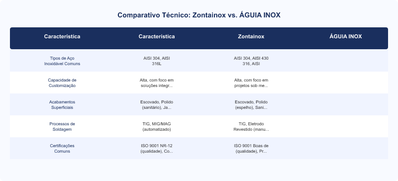 Zontainox vs. ÁGUIA INOX: Durabilidade, Customização e Aplicação em Aço Inoxidável